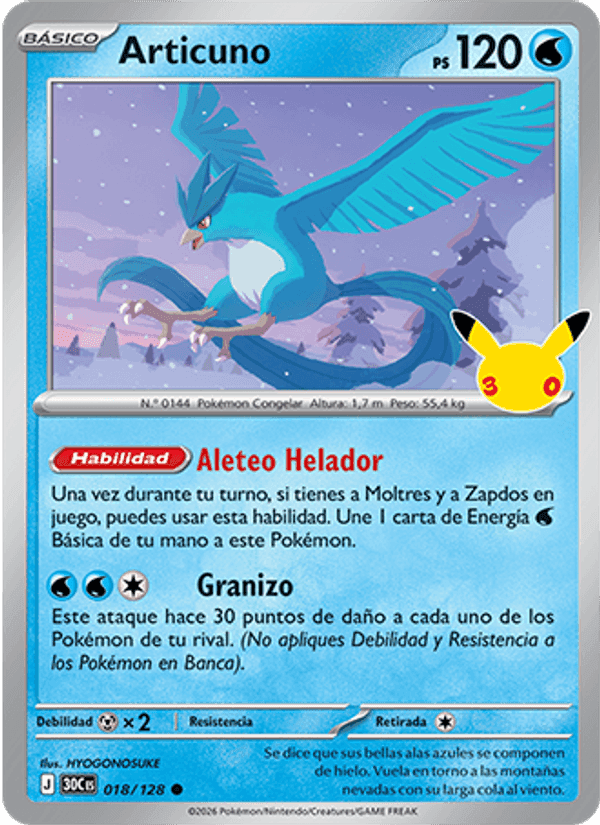 Articuno, carta 018 de Celebración 30.º Aniversario