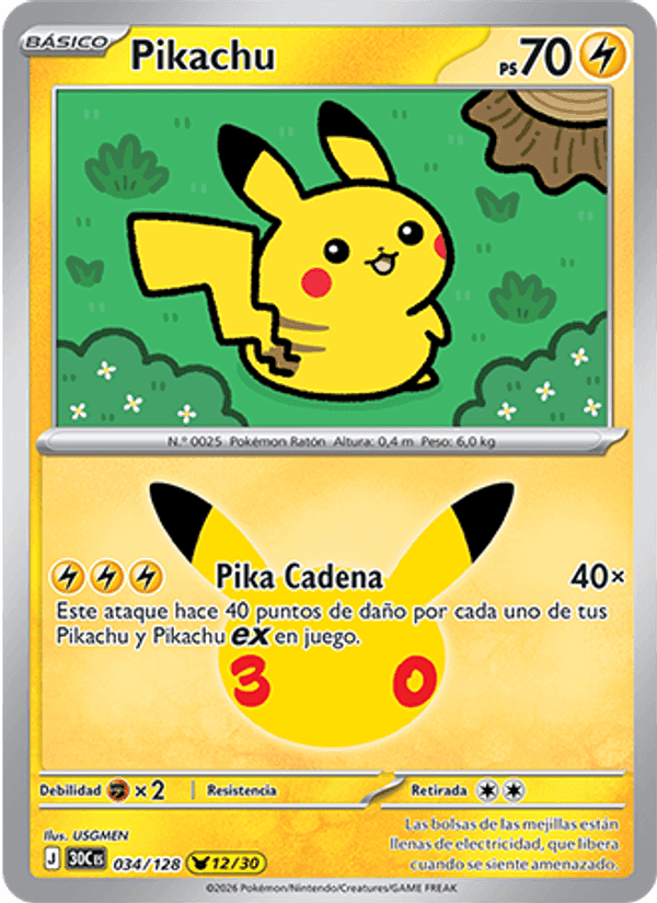 Pikachu, carta 034 de Celebración 30.º Aniversario