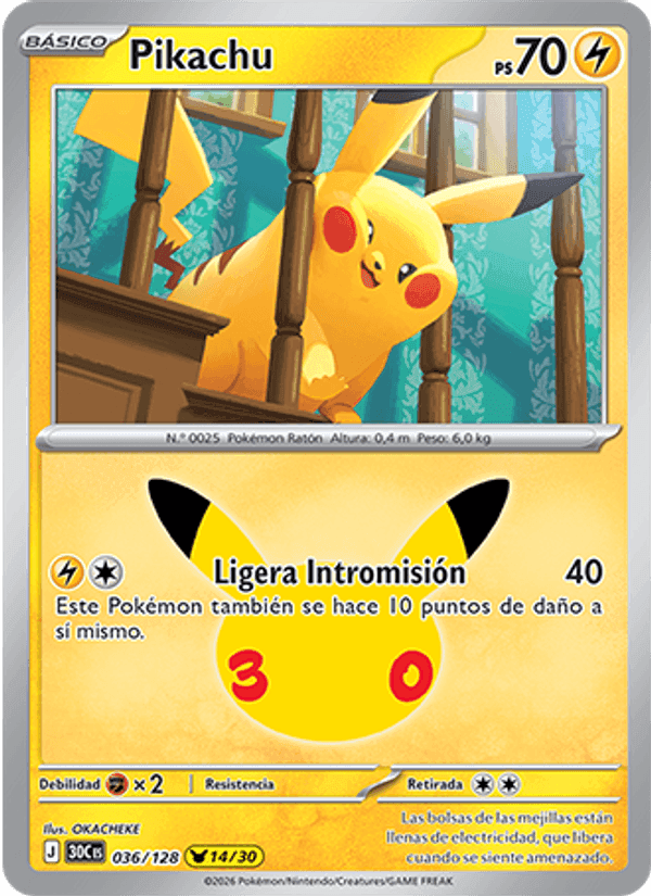 Pikachu, carta 036 di Celebración 30.º Aniversario