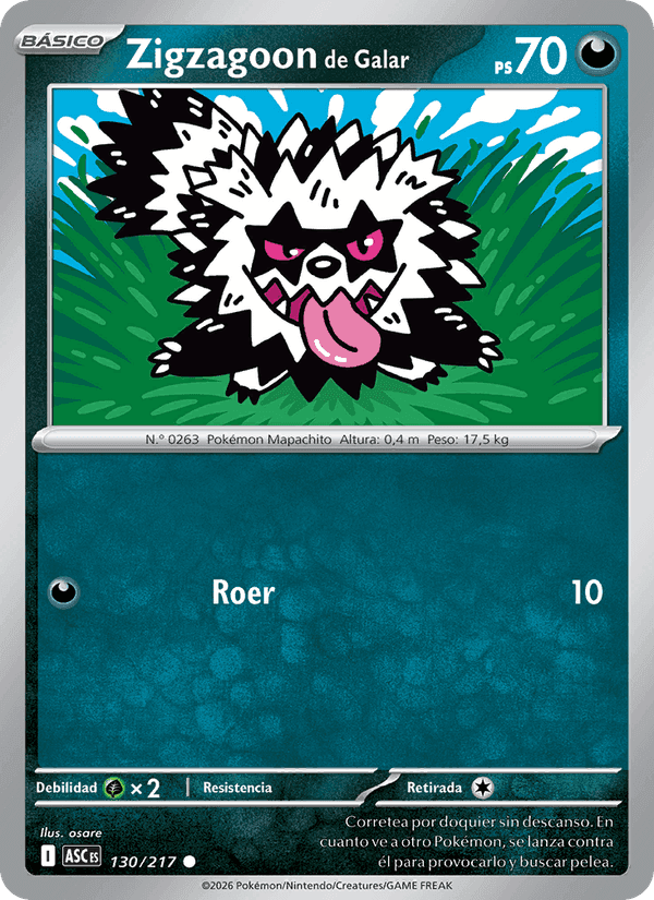 Zigzagoon de Galar, carta 130 de Héroes Ascendentes