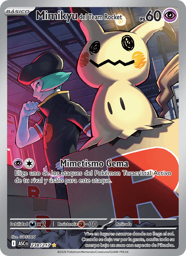 Mimikyu del Team Rocket, carte 238 de Héroes Ascendentes