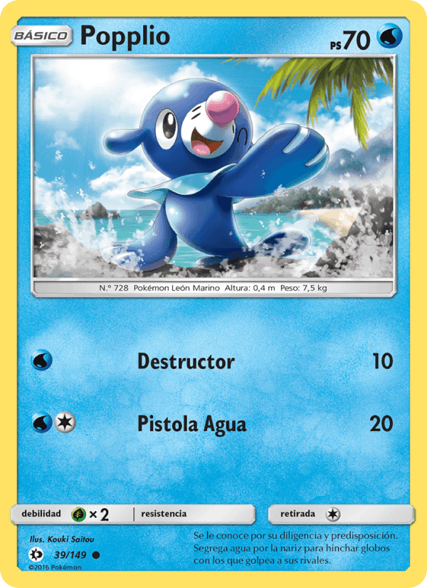 Popplio, carta 39 de Sol y Luna