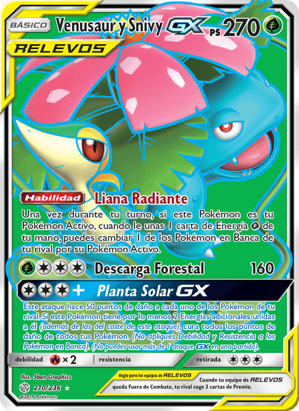 Venusaur y Snivy GX, carta 210 de Eclipse Cósmico