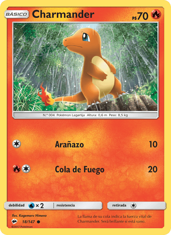 Charmander, carta 18 de Sombras Ardientes