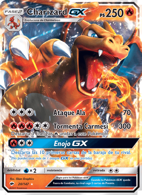 Charizard GX, carta 20 de Sombras Ardientes