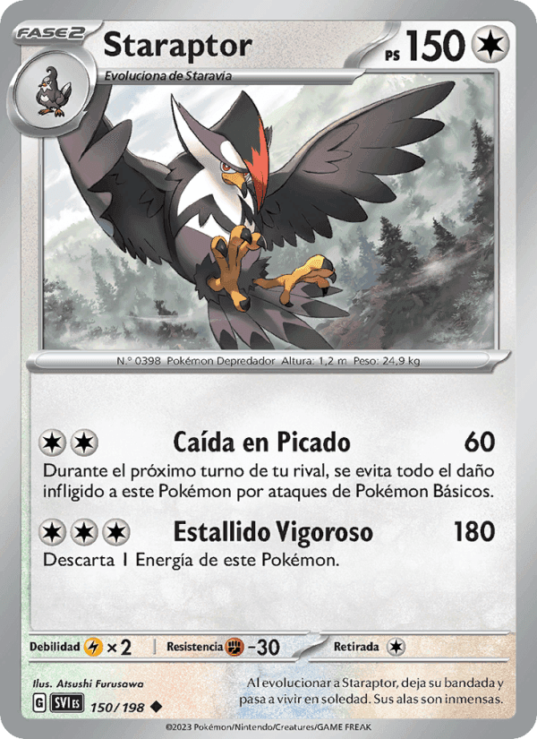 Staraptor, carta 150 de Escarlata y Púrpura