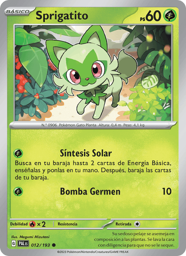 Sprigatito, carta 012 de Evoluciones en Paldea