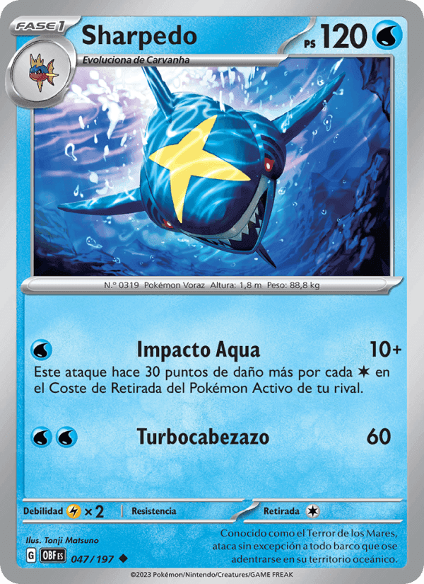Sharpedo, carta 047 de Llamas Obsidianas