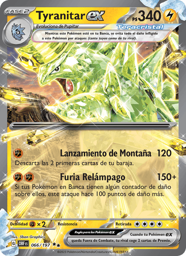 Tyranitar ex, card 066 from Llamas Obsidianas