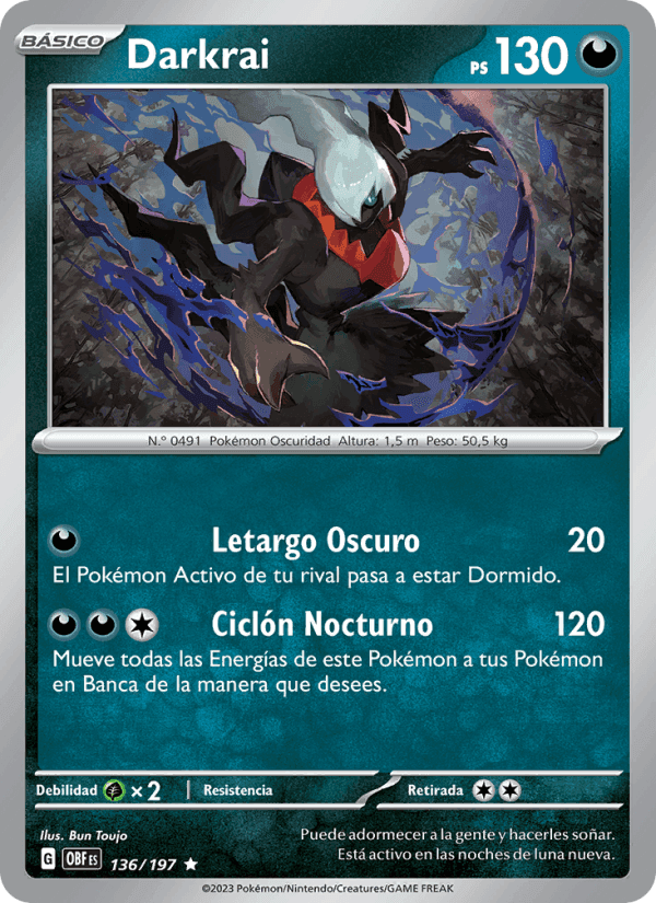 Darkrai, carta 136 di Llamas Obsidianas