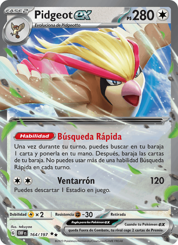 Pidgeot ex, carta 164 de Llamas Obsidianas