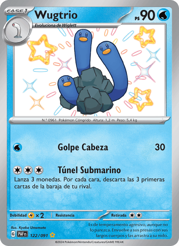 Wugtrio, card 122 from Destinos de Paldea