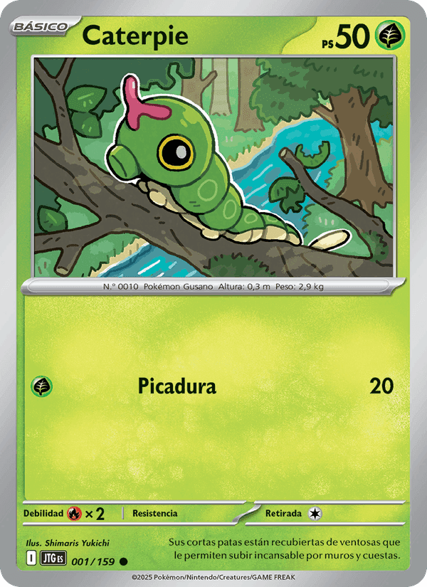 Caterpie, carta 001 de Juntos de Aventuras