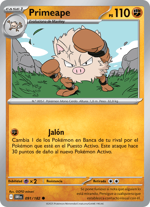 Primeape, card 091 from Rivales Predestinados