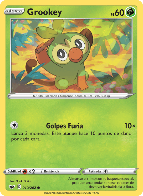 Grookey, carta 10 di Espada y Escudo