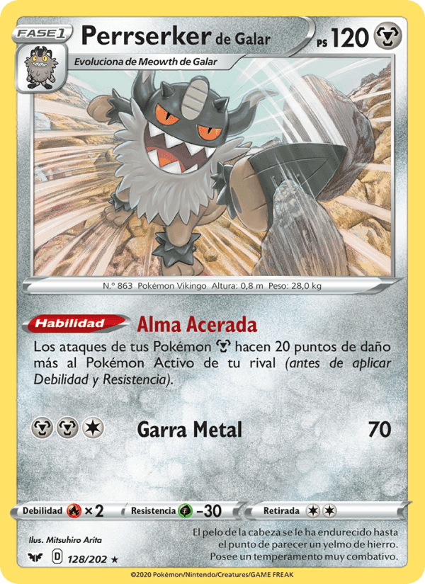 Perrserker de Galar, card 128 from Espada y Escudo