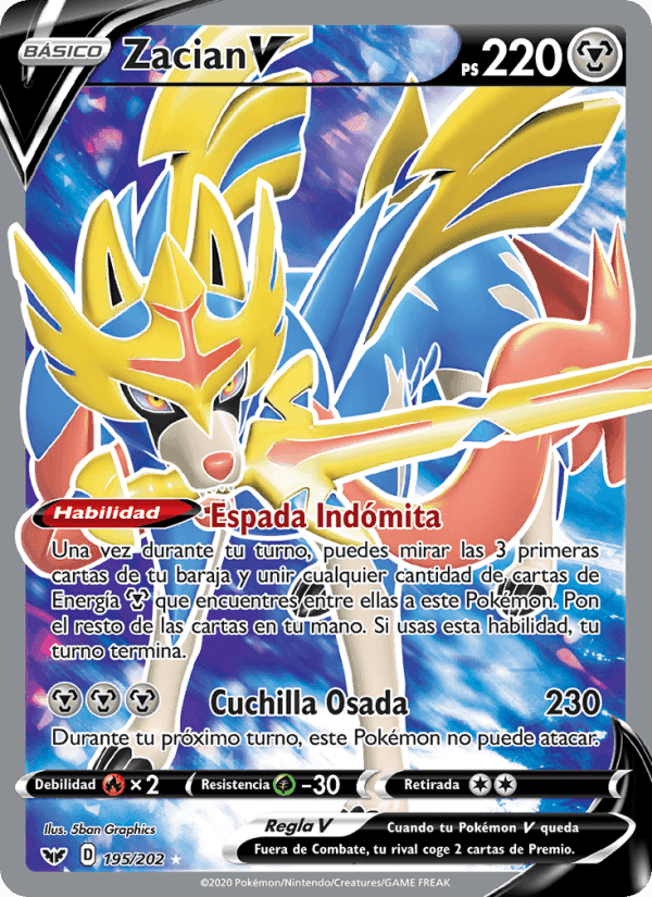 Zacian V, card 195 from Espada y Escudo
