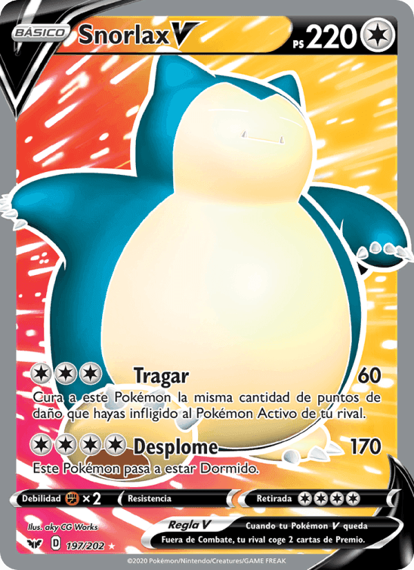 Snorlax V, card 197 from Espada y Escudo