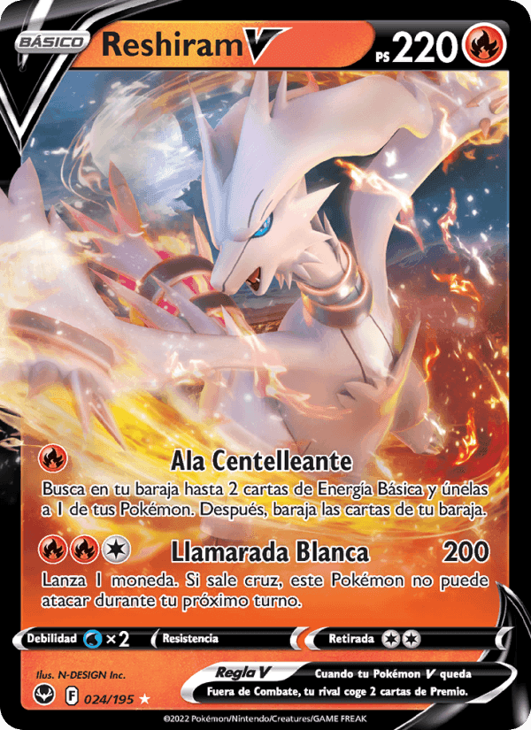 Reshiram V, carte 024 de Tempestad Plateada