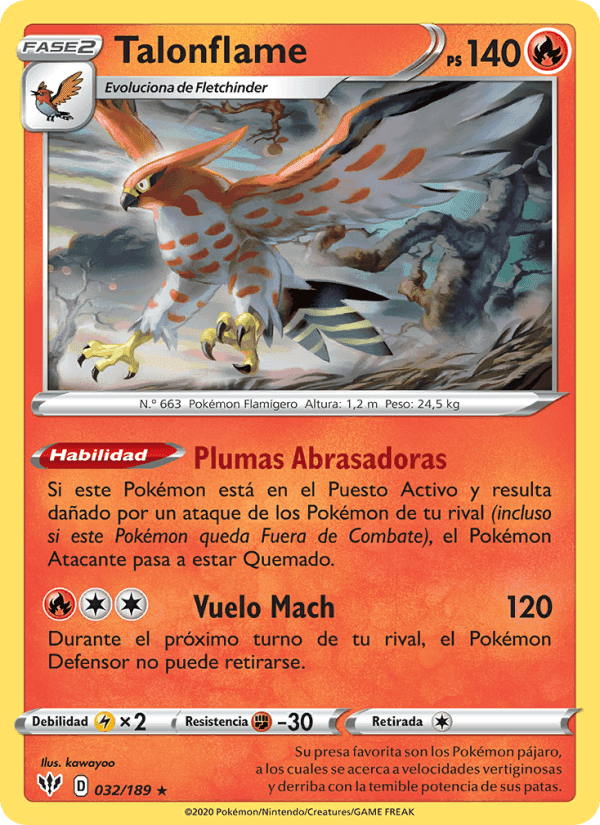 Talonflame, carta 32 de Oscuridad Incandescente