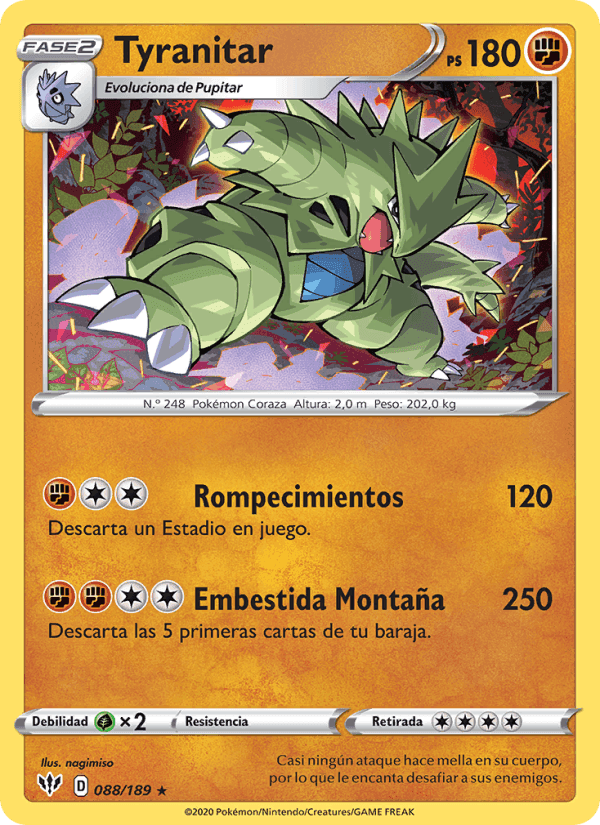 Tyranitar, card 88 from Oscuridad Incandescente