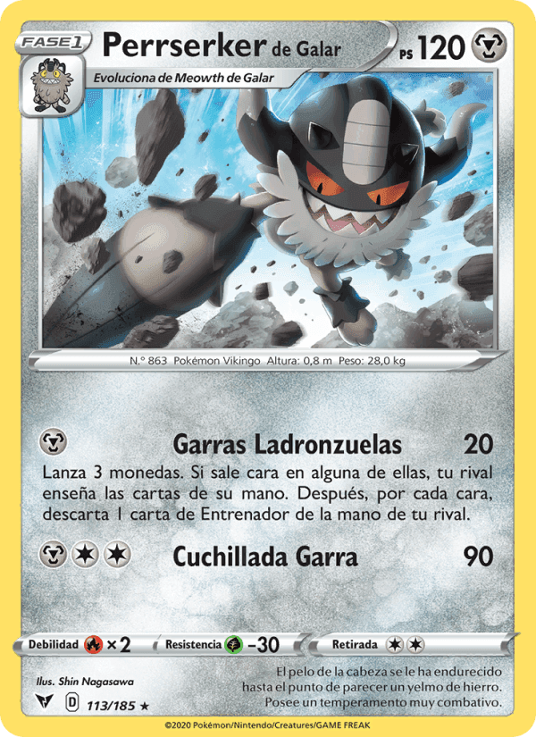 Perrserker de Galar, card 113 from Voltaje Vívido