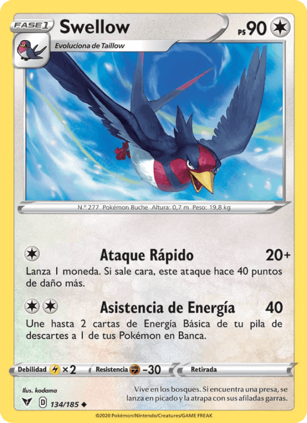 Swellow, card 134 from Voltaje Vívido