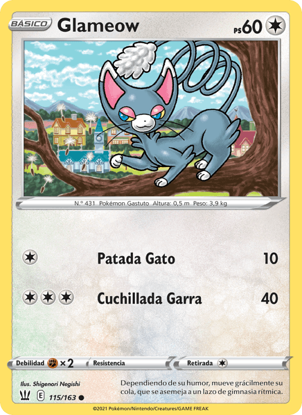 Glameow, card 115 from Estilos de Combate