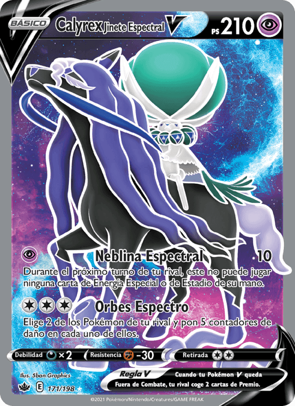 Calyrex Jinete Espectral V, carta 171 de Reinado Escalofriante