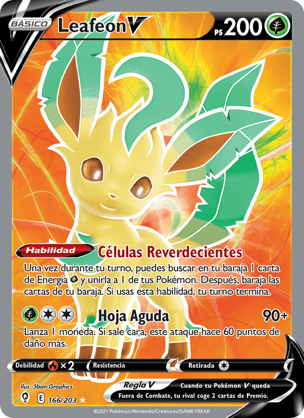 Leafeon V, carte 166 de Cielos Evolutivos