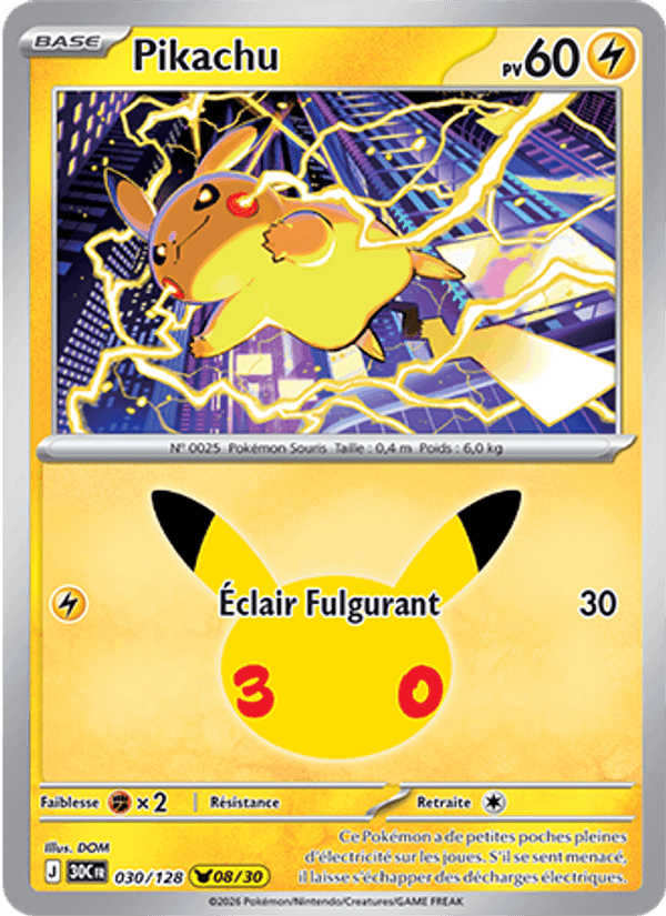 Pikachu, carte 030 de 30ᵉ Anniversaire