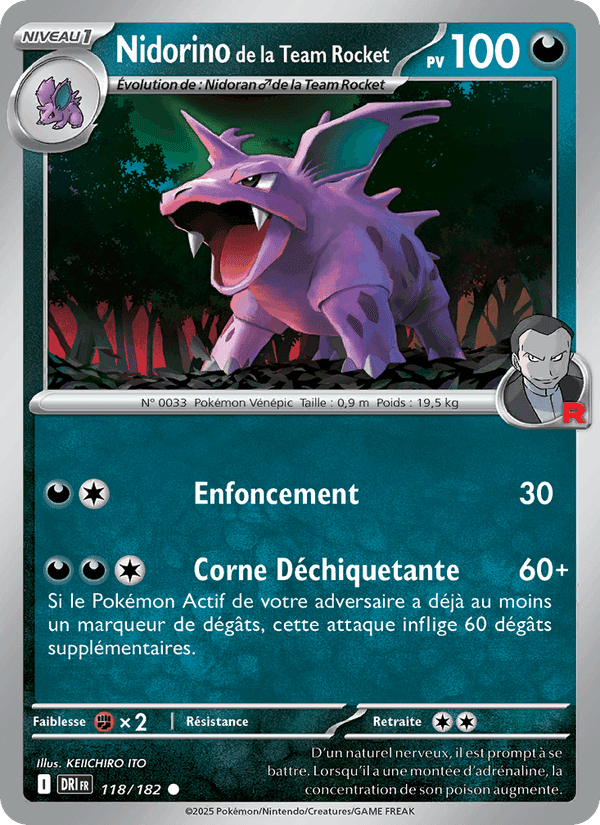 Nidorino de la Team Rocket, carta 118 di Rivalités Destinées