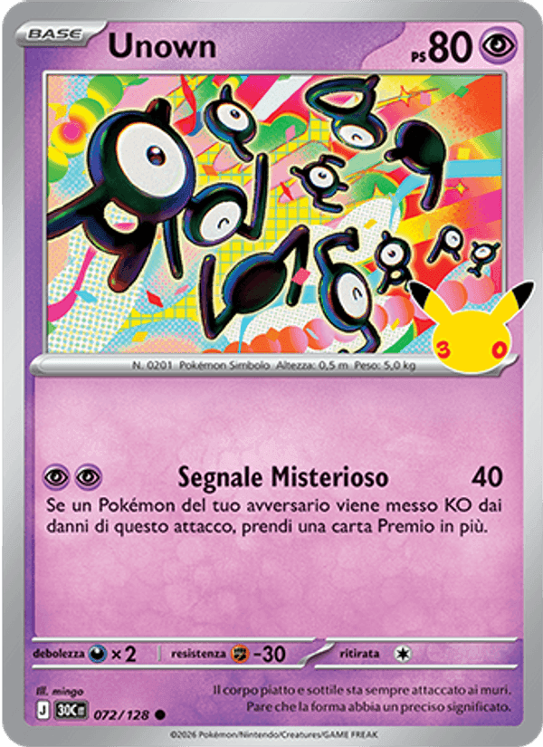 Unown, carta 072 di 30° Anniversario