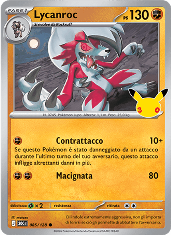 Lycanroc, carte 085 de 30° Anniversario