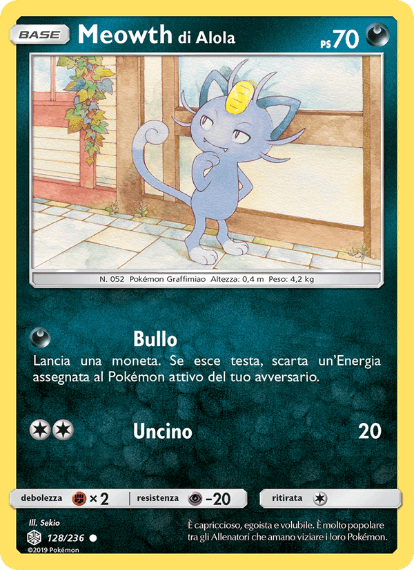 Meowth di Alola, carta 128 di Eclissi Cosmica