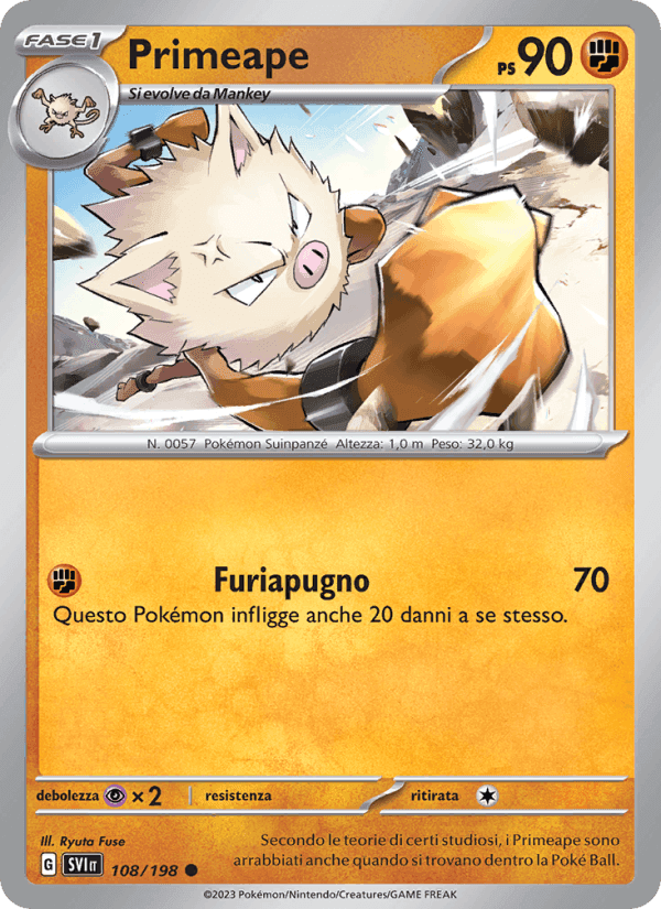 Primeape, card 108 from Scarlatto e Violetto