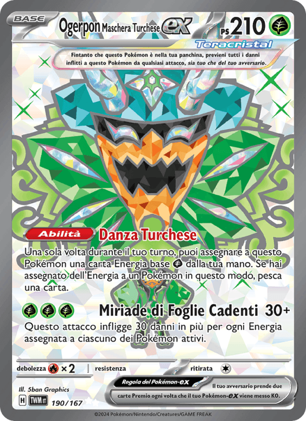 Ogerpon Maschera Turchese-ex, card 190 from Crepuscolo Mascherato