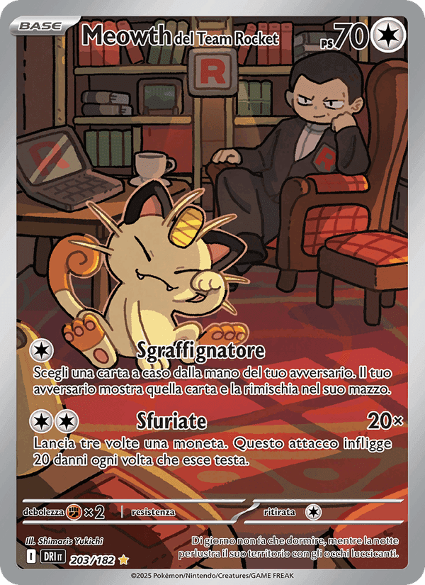 Meowth del Team Rocket, carta 203 di Rivali Predestinati