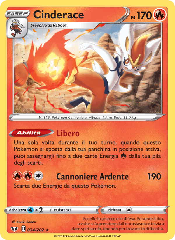 Cinderace, carta 34 di Spada e Scudo