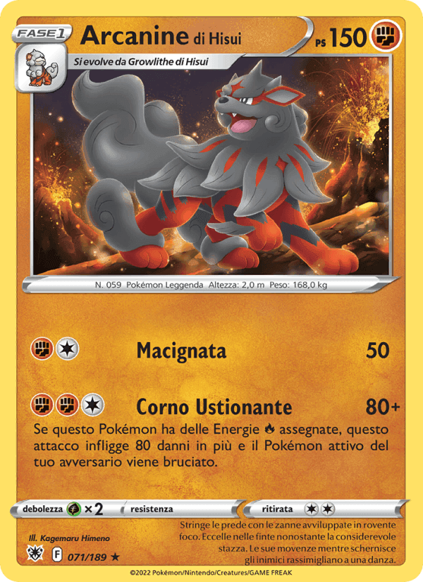 Arcanine di Hisui, card 071 from Lucentezza Siderale