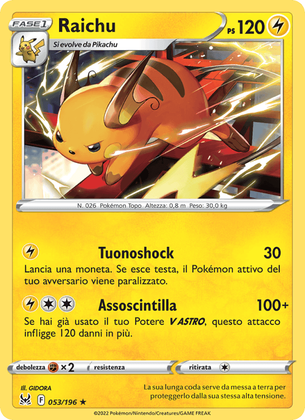 Raichu, carta 053 di Origine Perduta