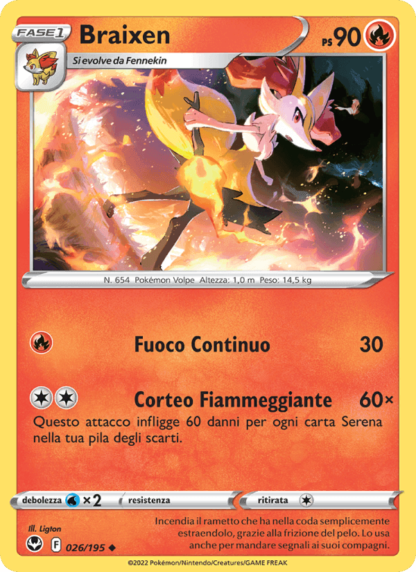 Braixen, carta 026 di Tempesta Argentata
