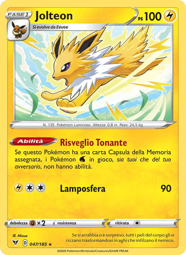 Jolteon, carta 47 di Voltaggio Sfolgorante