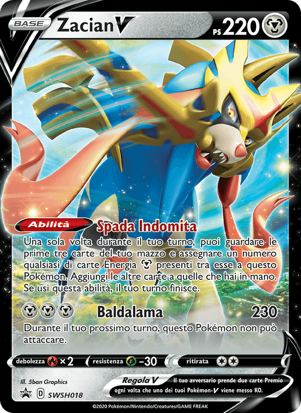 Zacian V, carta SWSH018 di SPSC Promo