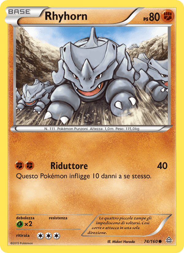 Rhyhorn, card 74 from Scontro Primordiale