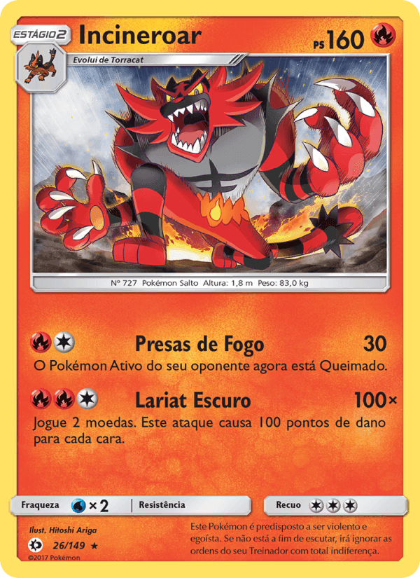 Incineroar, carte 26 de Sol e Lua