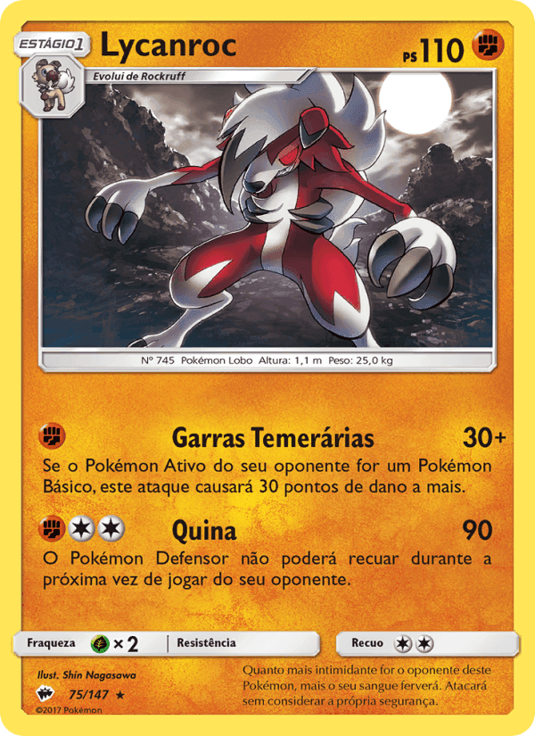 Lycanroc, carta 75 de Sombras Ardentes