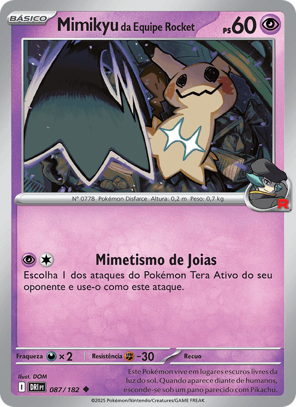 Mimikyu da Equipe Rocket, card 087 from Rivais Predestinados