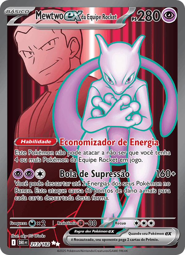 Mewtwo ex da Equipe Rocket, card 213 from Rivais Predestinados