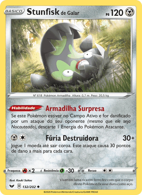 Stunfisk de Galar, card 132 from Espada e Escudo